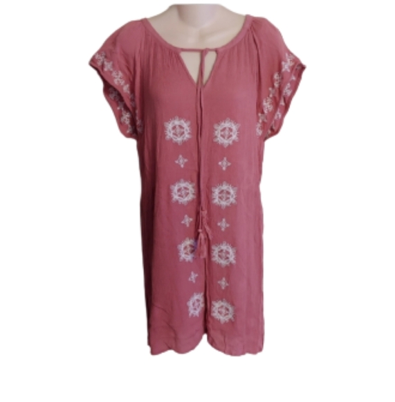 Francesca's Blue Rain Blush Pink Embroidered Dress Size Women's Medium - Picture 1 of 12